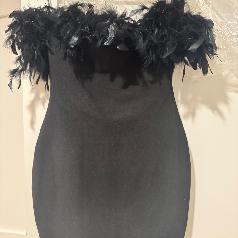 Black Feather Trim Dress - Picture 8 of 10